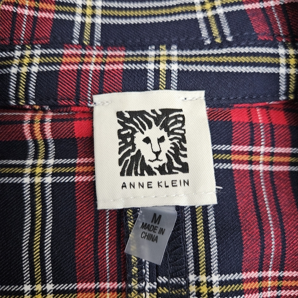 Anne Klein Blazer Red Plaid Long Sleeve Button Lightweight Career Jacket Medium - Picture 6 of 8
